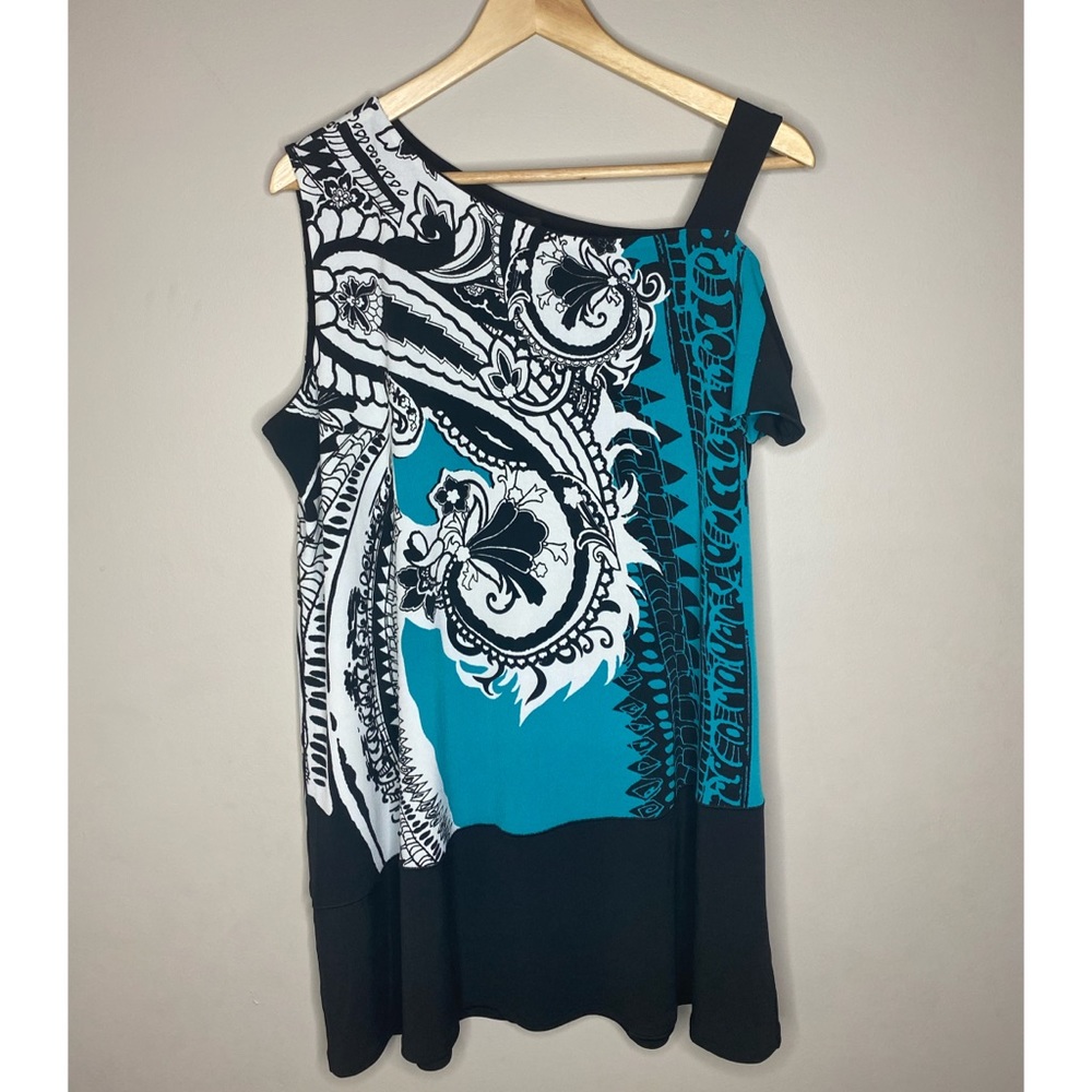 Eva Varro geometric off shoulder XL tunic top